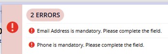 email and phone error message